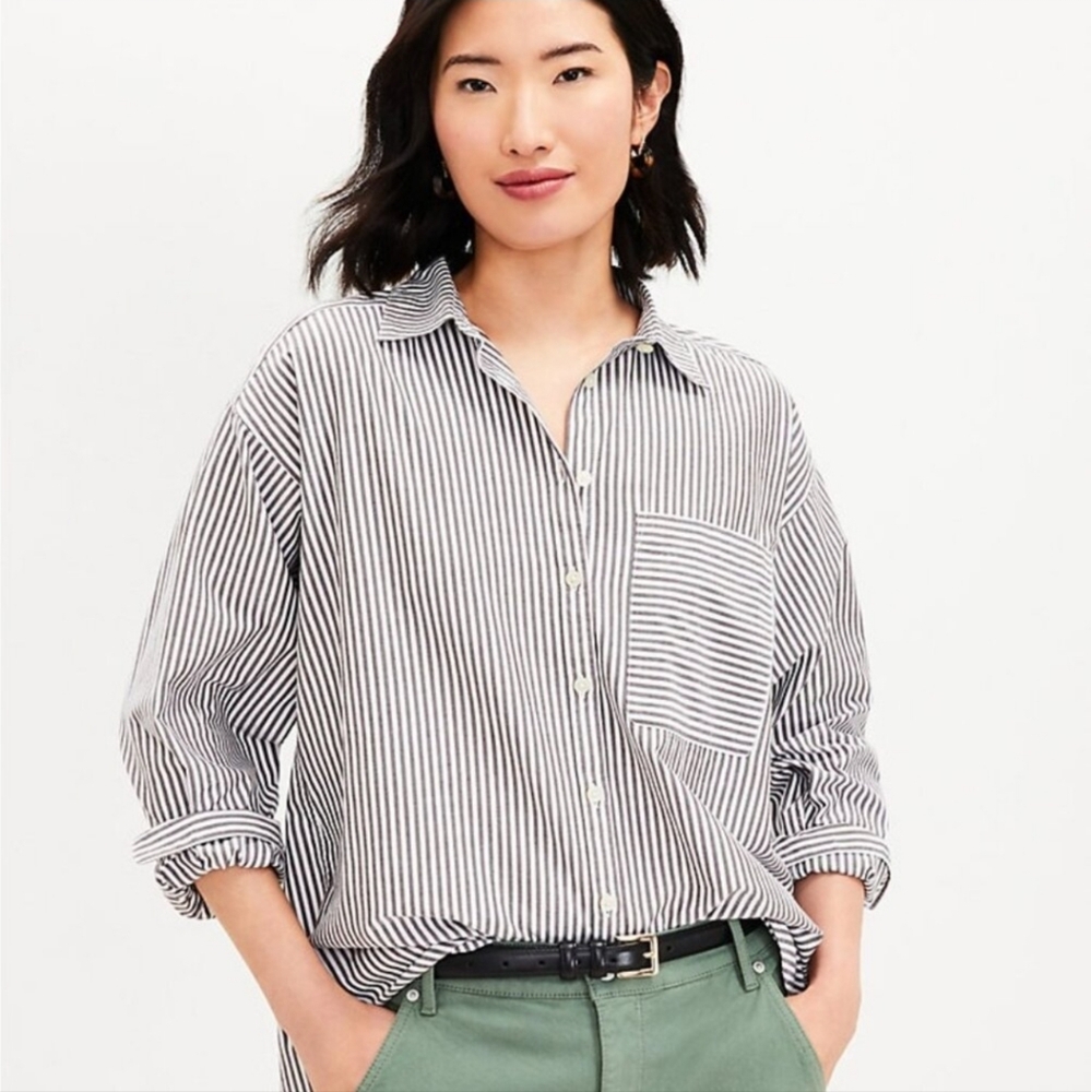 LOFT Striped Oversized Everyday Shirt, XL